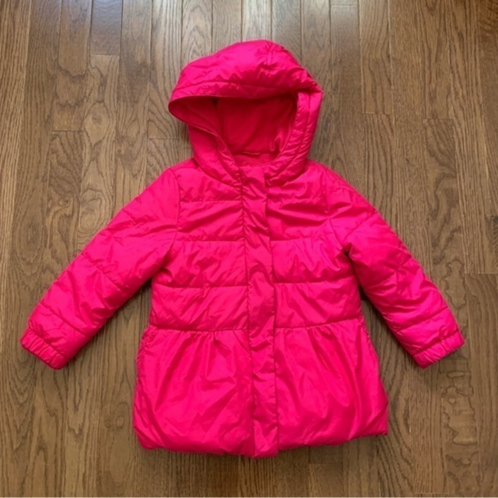 NFS. Gap girls bright pink fuchsia puffer winter jacket coat with hood size 5